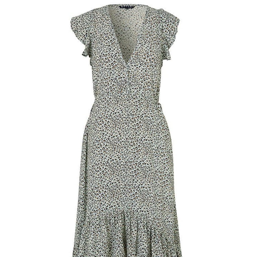 KIVARI light blue Leopard Tie Side Midi Dress Sz XS in great condition